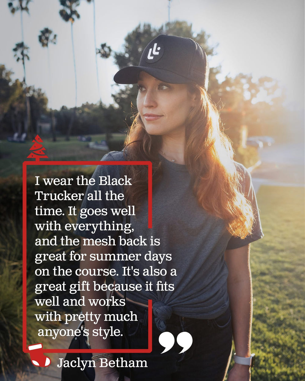 Jaclyn Betham wearing the Louis Lloyd black trucker hat