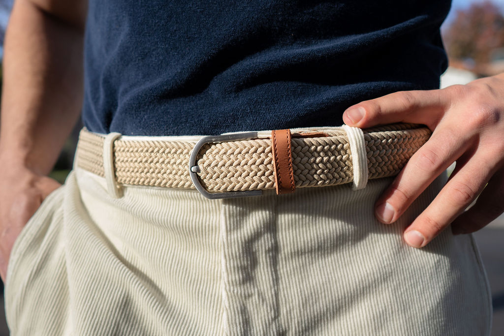 Stretchy Belt - Elastic Woven Fabric - Beige