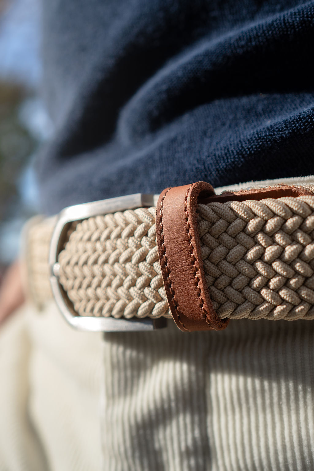 Stretchy Belt - Elastic Woven Fabric - Beige