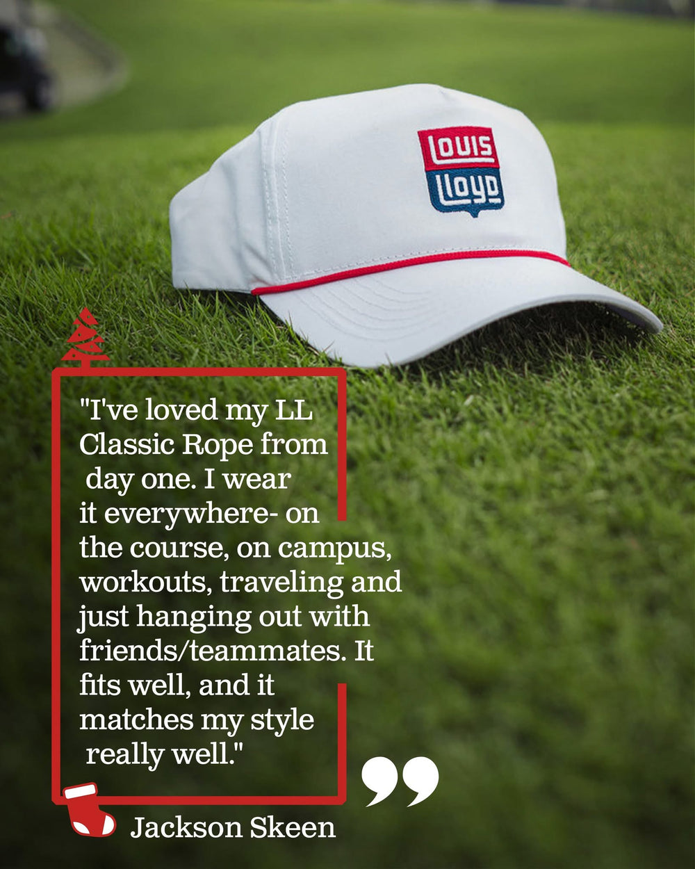 Louis Lloyd white Classic Rope hat on the grass